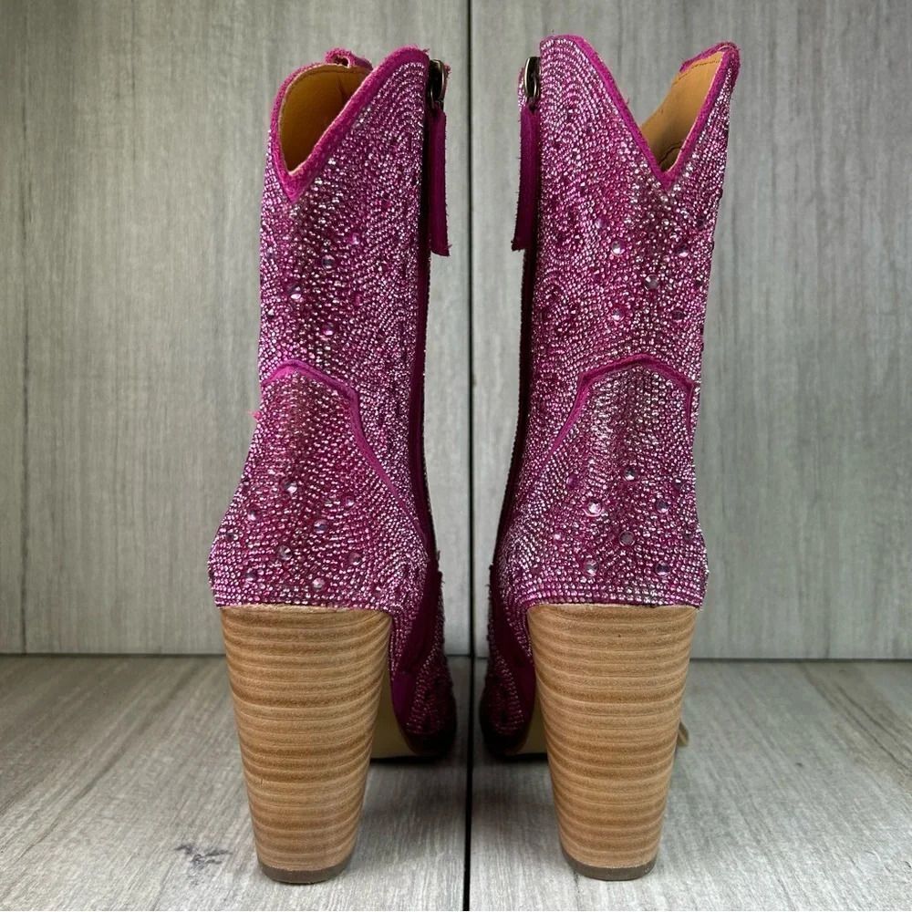 NEW Dingo Neon‎ Moon Rhinestone Heeled Cowboy Western Boot Fuchsia Womens Size 8 - Picture 7 of 10